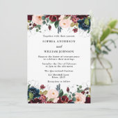 Invitation Elégant Mariage d'aquarelle de Bourgogne, de Blush (Debout devant)