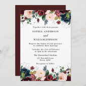 Invitation Elégant Mariage d'aquarelle de Bourgogne, de Blush (Devant / Derrière)