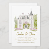 Invitation Elégant Mariage d'aquarelle de Château Français (Devant / Derrière)