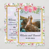 Invitation Élégant Mariage d'aquarelle de couleur rose pâle (Devant / Derrière)