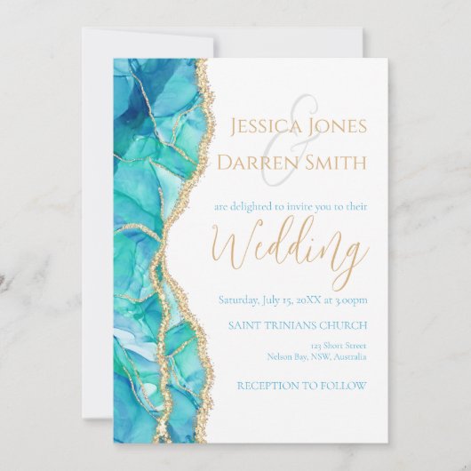 Invitation Elégant Mariage d'aquarelle de Parties scintillant (Devant)