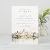 Invitation Élégant Mariage d'aquarelle de Portland Oregon Sky (Debout devant)