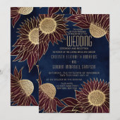 Invitation Elégant Mariage d'aquarelle de tournesol bordeaux (Devant / Derrière)