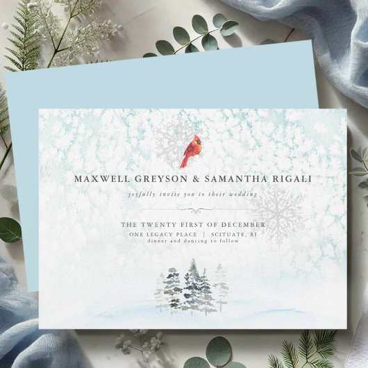 Invitation Élégant Mariage d'aquarelle des pins d'hiver