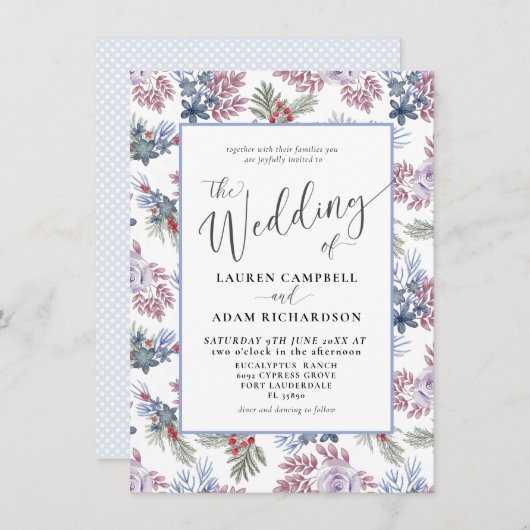 Invitation Élégant Mariage d'aquarelle d'hiver de feuillage (Devant / Derrière)