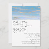 Invitation Elégant Mariage d'aquarelle doré bleu ciel (Devant)