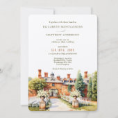 Invitation Élégant Mariage d'aquarelle du manoir de bois (Devant)