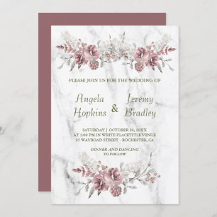 Invitation Elégant Mariage d'aquarelle en marbre floral