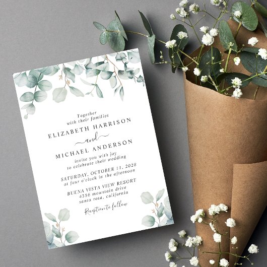 Invitation Elégant Mariage d'aquarelle Eucalyptus