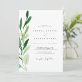 Invitation Elégant Mariage d'aquarelle feuille verte (Debout devant)