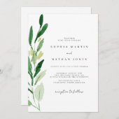 Invitation Elégant Mariage d'aquarelle feuille verte (Devant / Derrière)