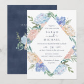 Invitation Elégant Mariage d'aquarelle floral Blue Blush Fram (Devant / Derrière)
