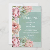Invitation Élégant Mariage d'aquarelle Floral Pink Peonies (Devant)