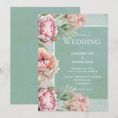 Invitation Élégant Mariage d'aquarelle Floral Pink Peonies (Devant / Derrière)