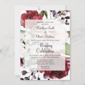 Invitation Elégant Mariage d'aquarelle florale bordeaux & or (Devant)