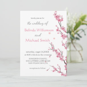 Invitation Elégant Mariage d'aquarelle florale cerise en fleu
