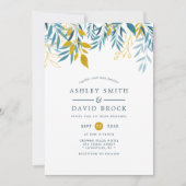 Invitation Elégant Mariage d'aquarelle florale de la marine (Devant)