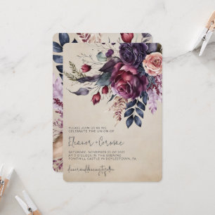 Invitation Elégant Mariage d'aquarelle florale de la marine b