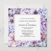 Invitation Élégant Mariage d'aquarelle florale pourpre (Devant)