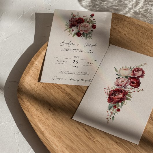 Invitation Elégant Mariage d'aquarelle florale rustique de Bo