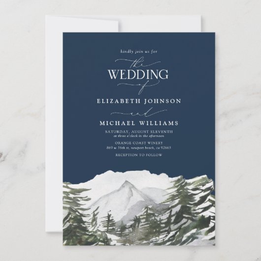 Invitation Élégant Mariage d'aquarelle hiver Pine des neiges (Devant)