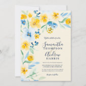 Invitation Elégant mariage d'aquarelle jaune bleu (Devant)