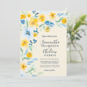 Invitation Elégant mariage d'aquarelle jaune bleu (Debout devant)