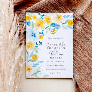 Invitation Elégant mariage d'aquarelle jaune bleu