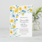 Invitation Elégant mariage d'aquarelle jaune bleu (Debout devant)