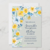 Invitation Elégant mariage d'aquarelle jaune bleu (Devant)