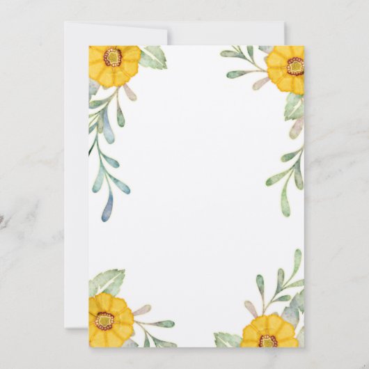 Invitation Elégant Mariage d'aquarelle jaune et vert (Dos)