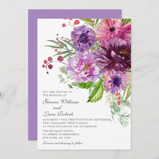 Invitation Elégant Mariage d'aquarelle monochrome (Devant / Derrière)