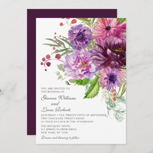 Invitation Elégant Mariage d'aquarelle monochrome (Devant / Derrière)