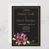 Invitation Elégant Mariage d'aquarelle noir doré bordeaux (Devant)