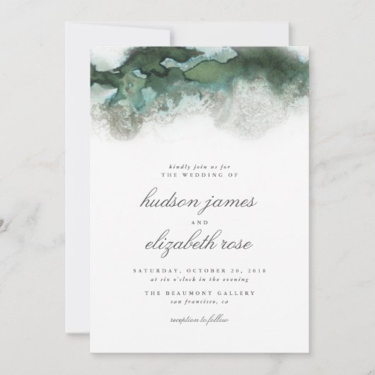 Invitation Elégant Mariage d'aquarelle Ocean Green Ombre (Devant)