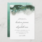 Invitation Elégant Mariage d'aquarelle Ocean Green Ombre (Devant / Derrière)