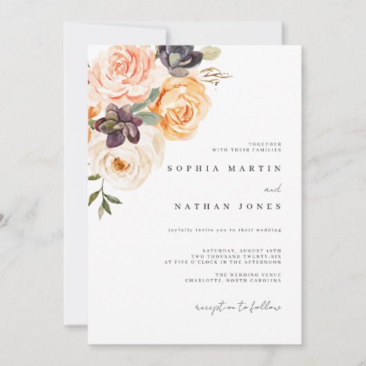 Invitation Élégant Mariage d'aquarelle orange brûlé (Devant)