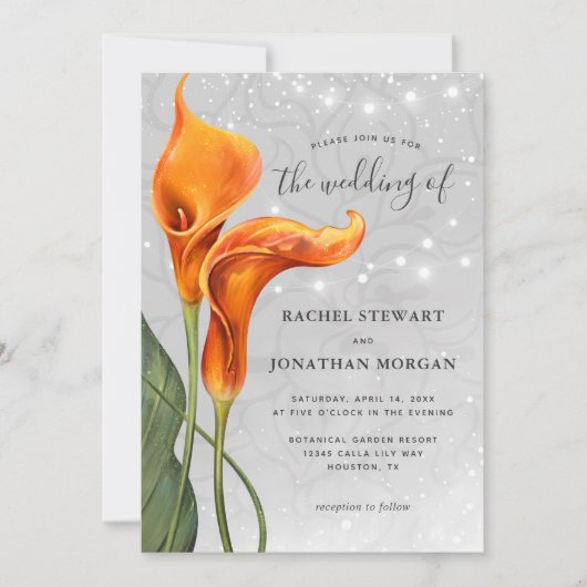 Invitation Elégant Mariage d'aquarelle orange Calla Lily (Devant)