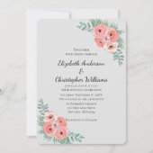 Invitation Élégant Mariage d'aquarelle rose et gris (Devant)