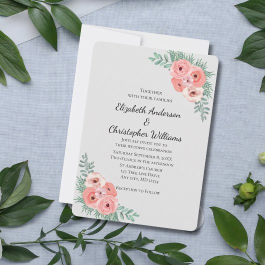 Invitation Élégant Mariage d'aquarelle rose et gris