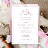 Invitation Élégant Mariage d'aquarelle rose monogramme mauve