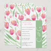 Invitation Élégant Mariage d'aquarelle rose vert Tulip Floral (Devant / Derrière)