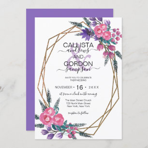 Invitation Élégant Mariage d'aquarelle rose violet