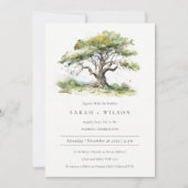 Invitation Élégant Mariage d'aquarelle verte en chêne (Devant)
