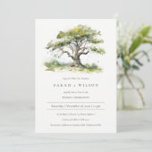Invitation Élégant Mariage d'aquarelle verte en chêne (Debout devant)