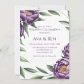 Invitation Élégant Mariage d'aquarelle violet Peonies (Devant)
