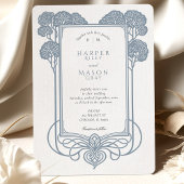 Invitation Elégant Mariage d'arbre Bleu Art Déco