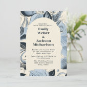 Invitation Elégant Mariage d'arc bleu Dusty de la marine (Debout devant)