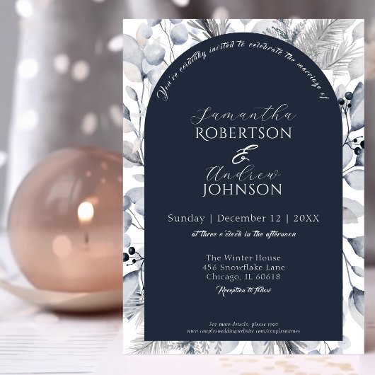 Invitation Élégant Mariage d'arc botanique bleu de la Marine