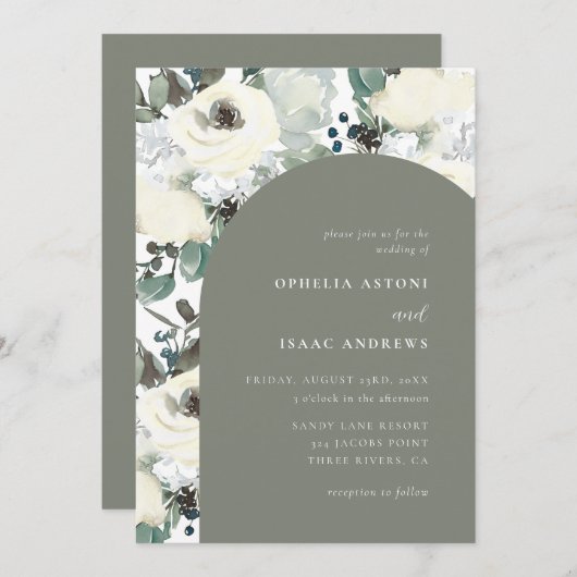Invitation Elégant Mariage d'arc fleuri ivoire en aquarelle d (Devant / Derrière)